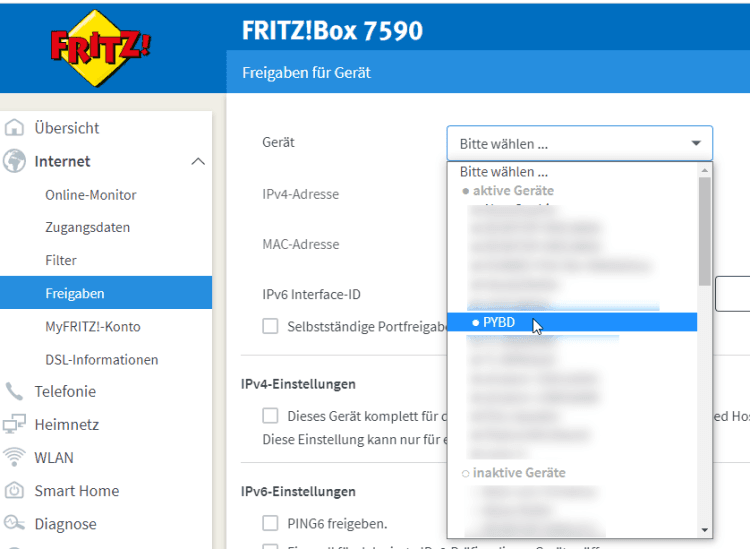 Portfreigabe für den Pi Pico W einrichten