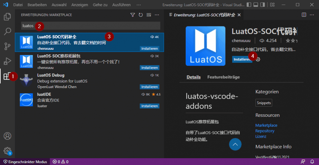 Installieren der Erweiterung 