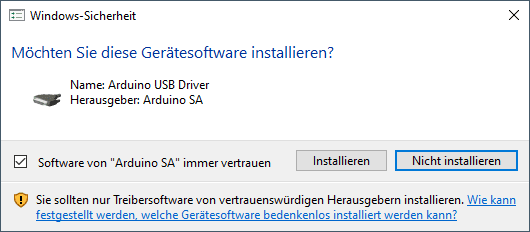install main Arduino USB Driver