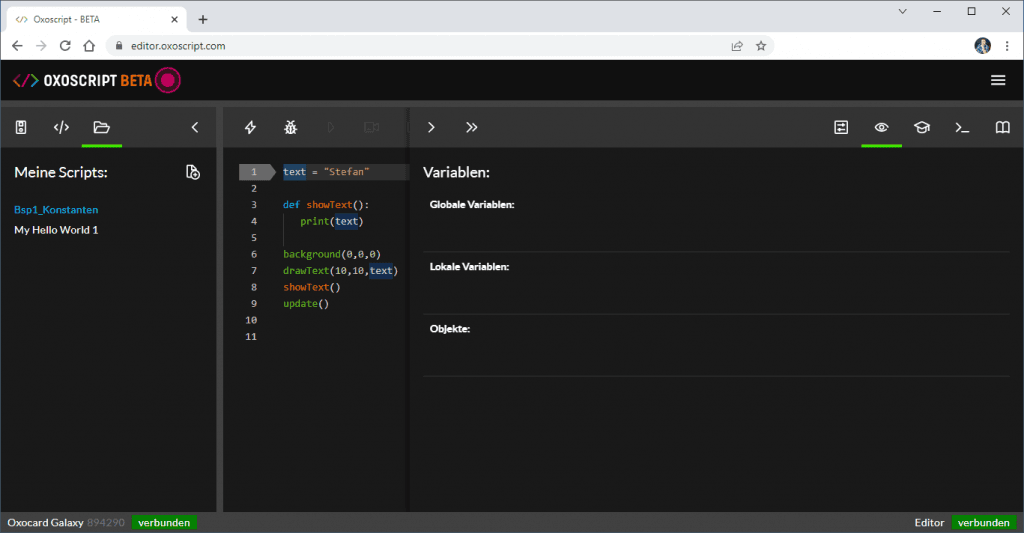 Oberfläche des Online-Editors OxoScript
