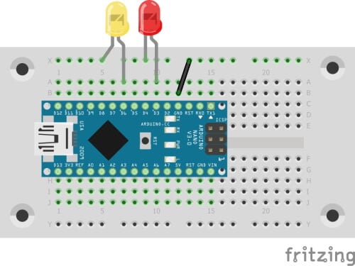Schaltung - Arduino Nano mit zwei 10 mm LEDs