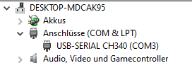 Windows Gerätemanager - Arduino Nano von Franzis