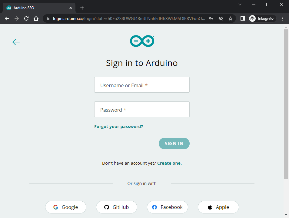 Login zum Arduino Web Editor