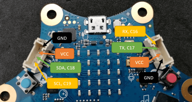 Pinout der Grove Schnittstellen am Calliope Mini 1.3