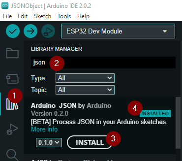 Installieren der Bibliothek Arduino_JSON über den Bibliotheksverwalter