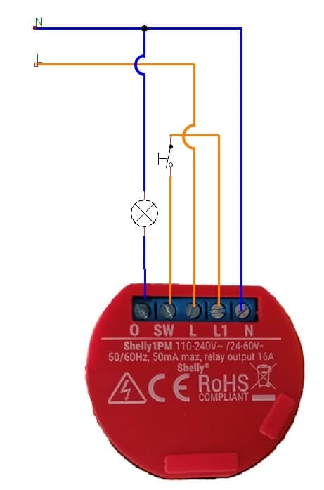 Schaltung - Shelly 1 PM mit Schalter & Lampe