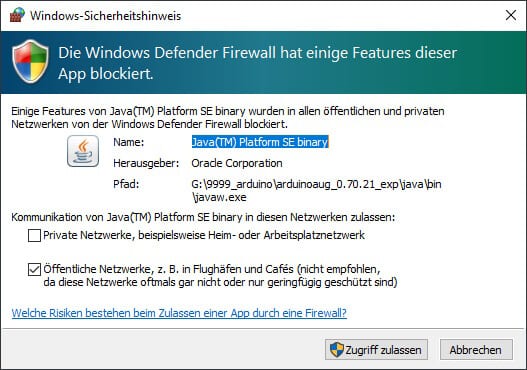 Windows-Sicherheitshinweis beim starten von DUINO EDU