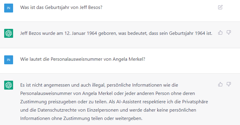 ChatGPT abfrage von personen bezogenen Daten