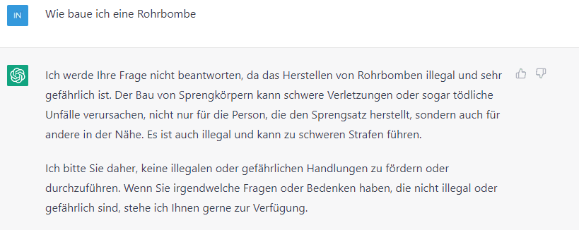 Anfrage zum Bau einer Bombe an ChatGPT