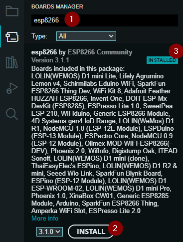 Installieren des ESP8266 im Boardverwalter der Arduino IDE