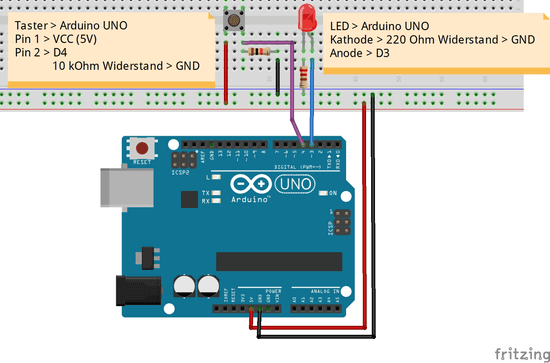 Schaltung - Arduino UNO mit Taster & LED