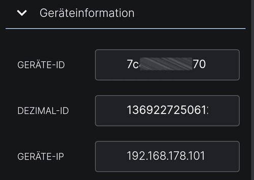 Geräteinformationen zum Shelly 
