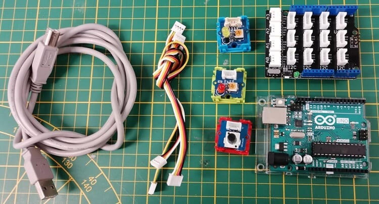 Bauteile für die Schaltung - Grove Drehpotentiometer & Wechselblinker