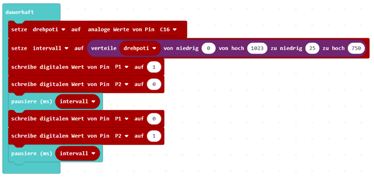 MakeCode - Calliope Mini, Wechselblinker mit Drehpotentiometer 