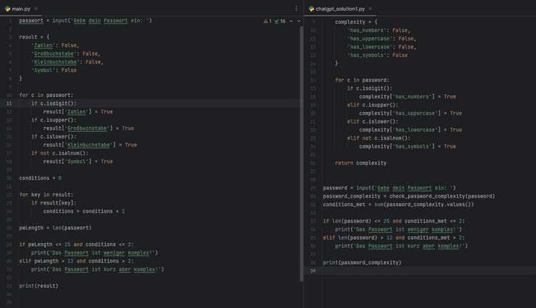 Vergleich - original & umstrukturierter Code