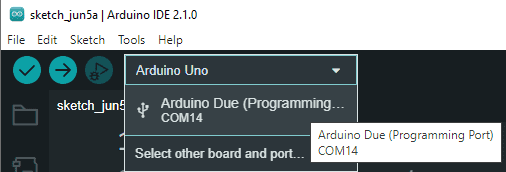 Arduino IDE - erkannter Mikrocontroller Arduino DUE