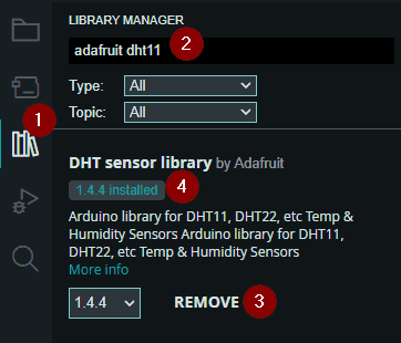 Installieren der Bibliothek für den DHT11 Sensor über den Bibliotheksverwalter