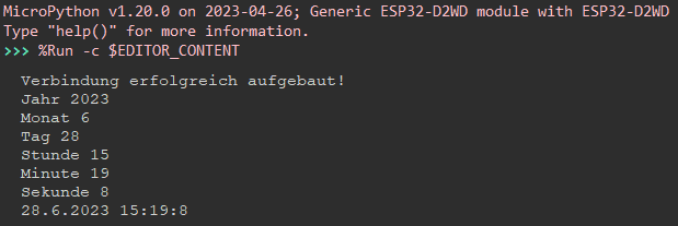 Ausgabe eines Zeitstempels auf der seriellen Schnittstelle welcher vom NTP-Server geladen wurde