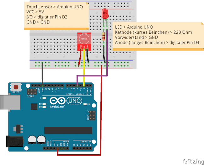 Schaltung - Arduino UNO mit kapazitiven Touchsensor & LED