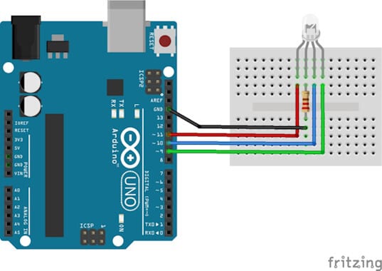 Schaltung - RGB LED am Arduino UNO