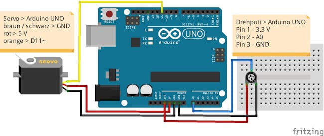 Servomotor & Drehpotentiometer am Arduino UNO