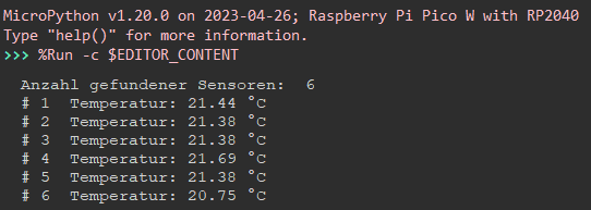 Ausgabe der Temperaturwerte von den angeschlossenen Sensoren