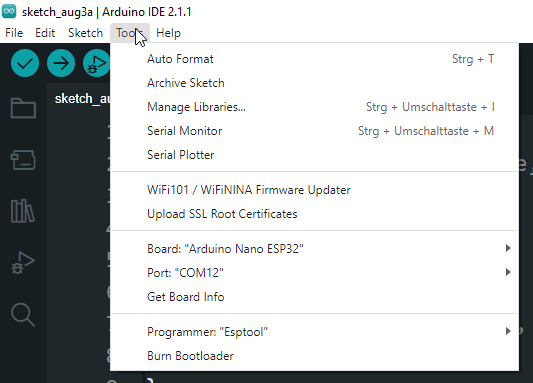 Einstellungen für das Zurücksetzen des Mikrocontrollers