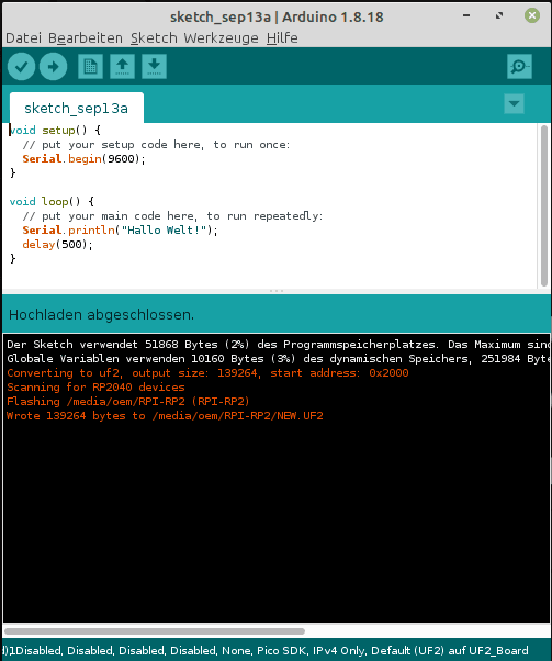kleines Beispiel Sketch zum testen der Installation & Konfiguration