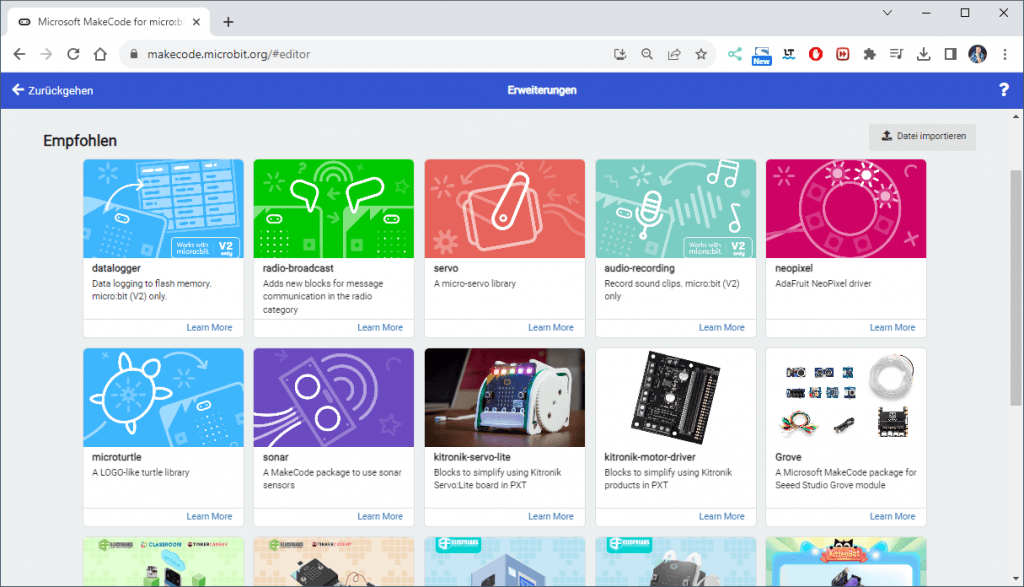 öffentliche Projekte zum Nachbauen der Community von MakeCode