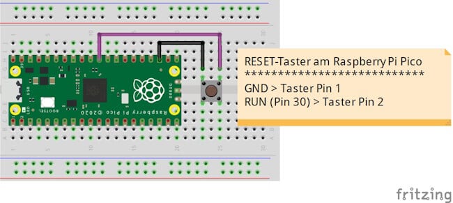 Schaltung - Raspberry Pi Pico mit RESET Taster