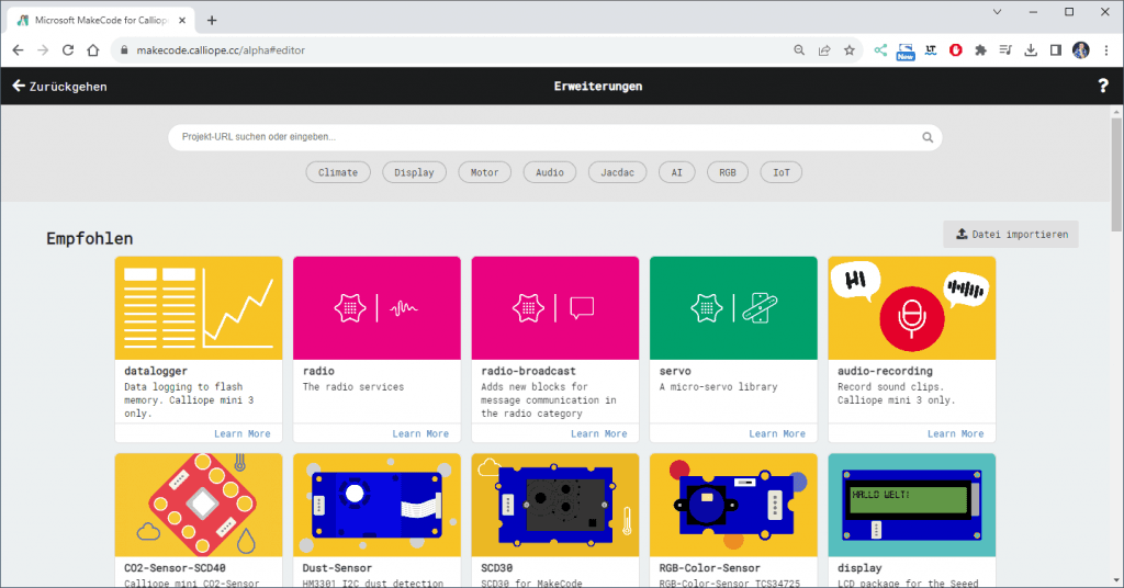 Laden der Erweiterung Datenlogger