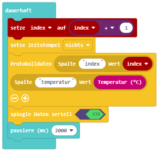 Codeblock zum speichern der Daten auf dem Calliope Mini 3