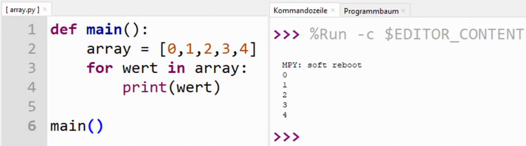 Ausgabe eines Arrays in Micropython