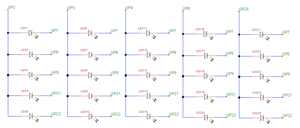 Schaltung der 5x5 LED-Matrix am RP2040:bit