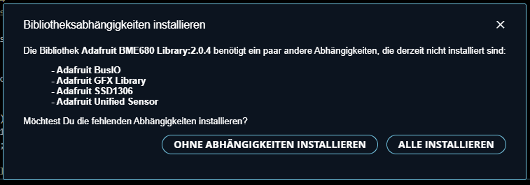 Installieren der Abhängigkeiten von der Bibliothek Adafruit SSD1306