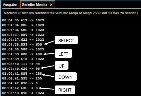 analoge Werte der Tasten am LCD Keyad Shield