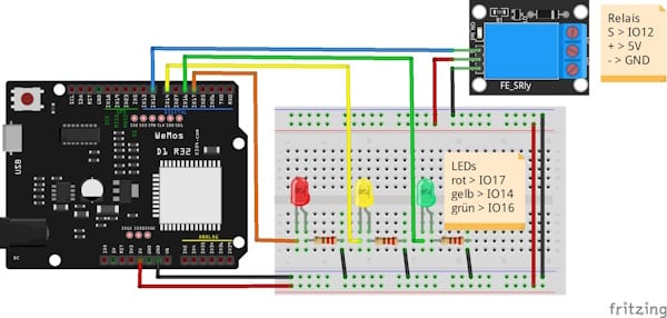 Schaltung - ESP32 D1 R32 LED und Relais