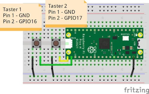 Schaltung - Raspberry Pi Pico mit zwei Taster