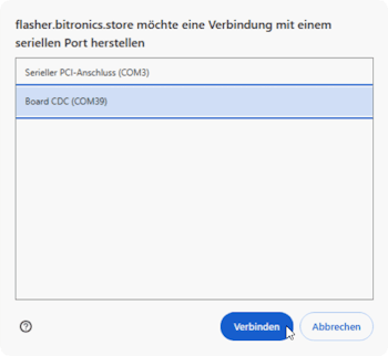 Auswahl des Mikrocontrollers via WebUSB