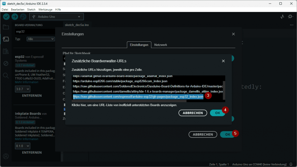 Arduino IDE - install ESP32 Boardtreiber #3