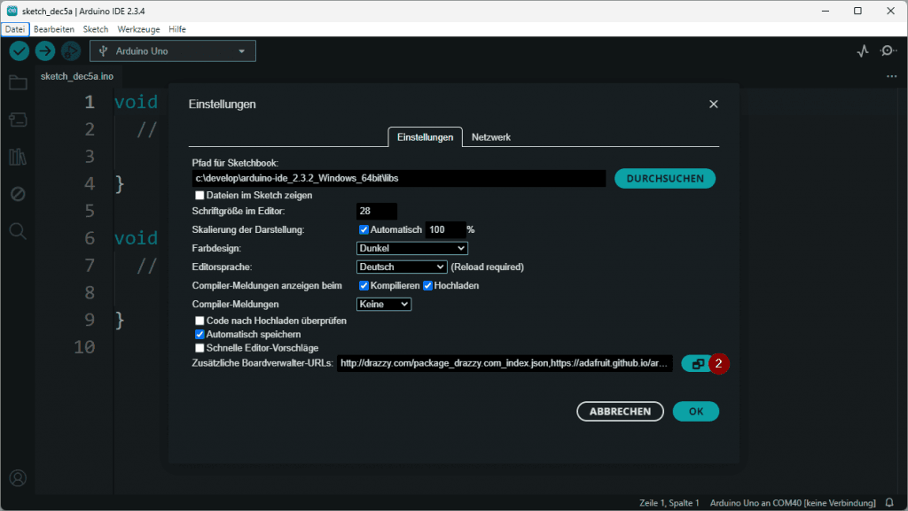 Arduino IDE - install ESP32 Boardtreiber #2