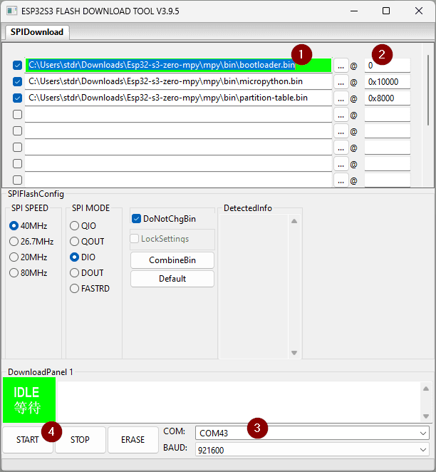 ESP32-Flashtool config ESP32-S3-Zero