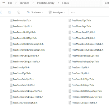 Ordner mit Schriftarten aus der Inkplate Bibliothek