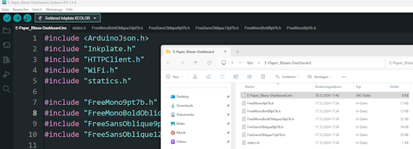 Eingebundene Schriftarten im Ordner & Quellcode