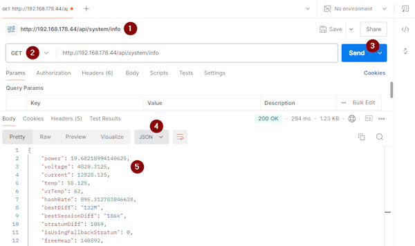 Postman - Bitaxe API Request