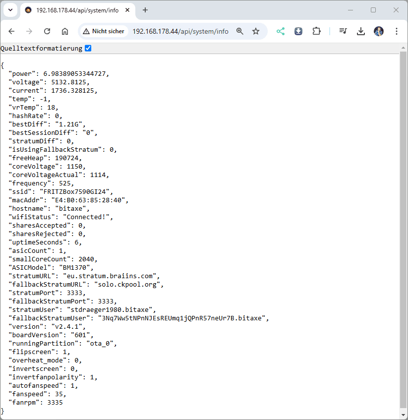 Daten aus der Bitaxe Gamma API
