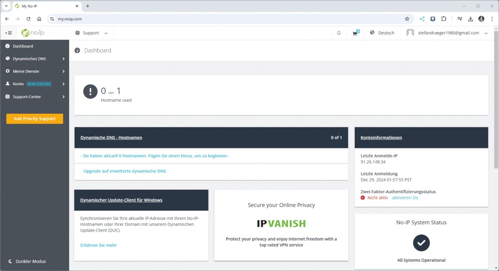 Dashboard von no-ip.com