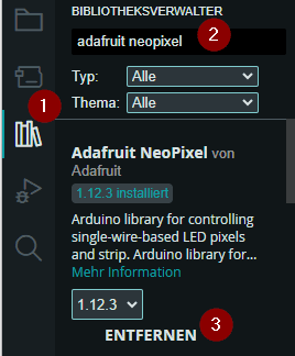 Bibliotek NeoPixel von Adafruit für das einfache ansteuern von NeoPixel