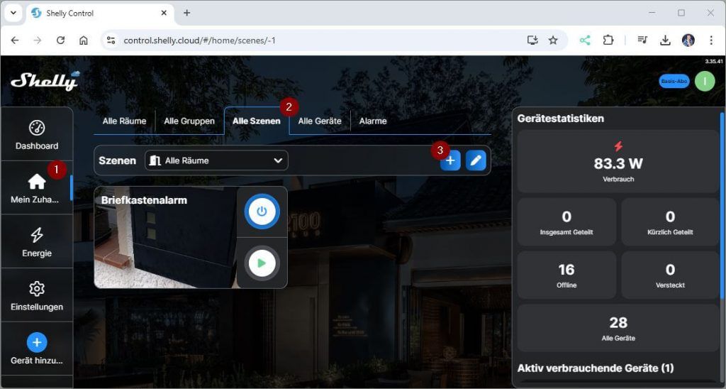 Shelly Control - neue Szene erstellen Step1