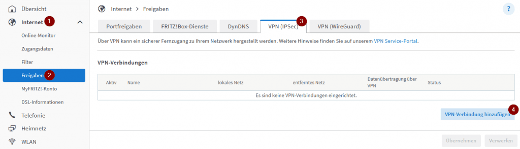 Fritz!Box - Einrichten einer VPN-Verbindung - Step 1